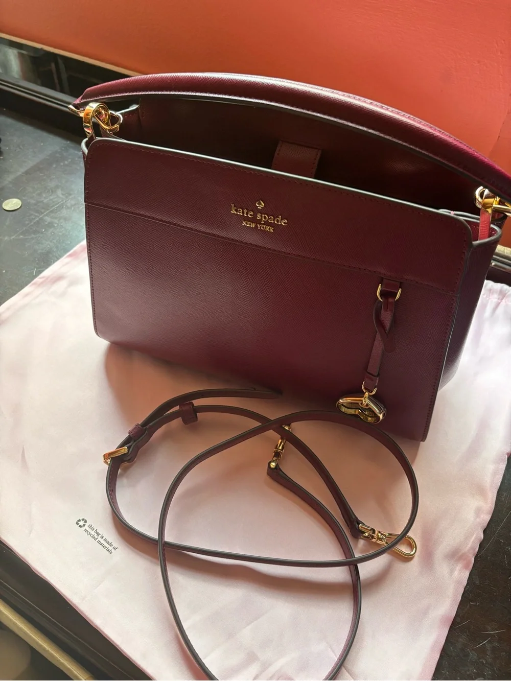 kate spade Wine Leather Satchel with Gold Hardware